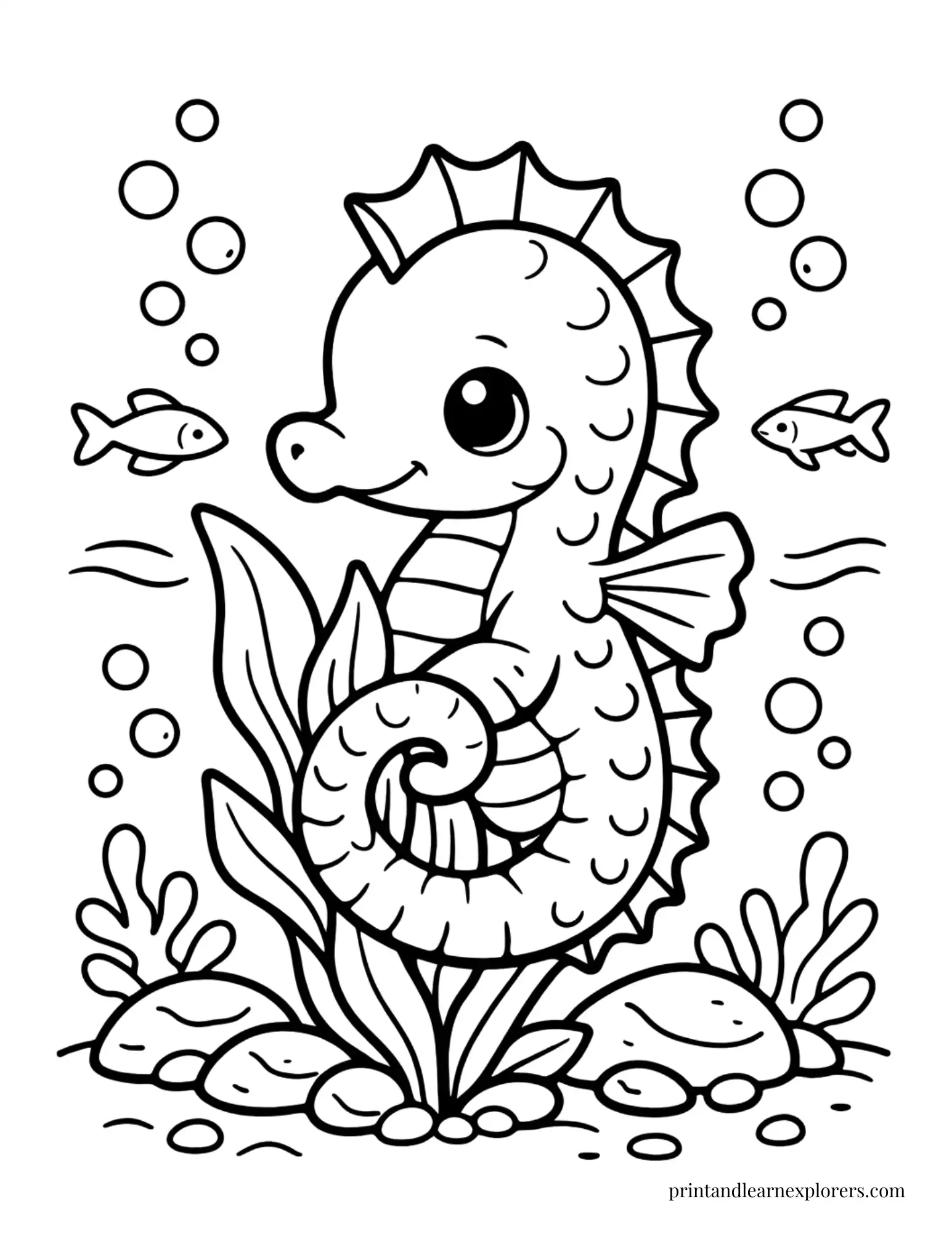 seahorse seaweed coloring page