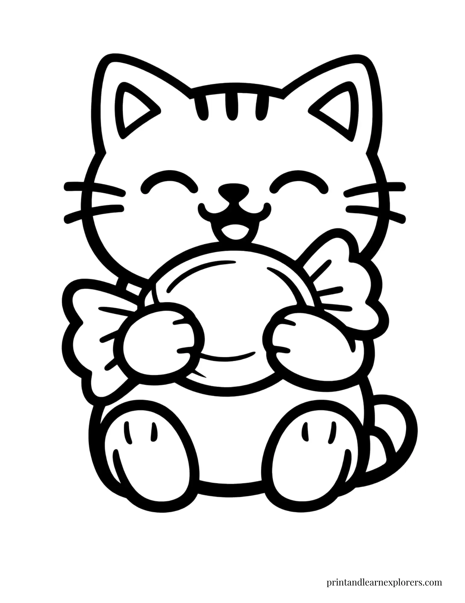 simple cat holding candy preschool coloring page