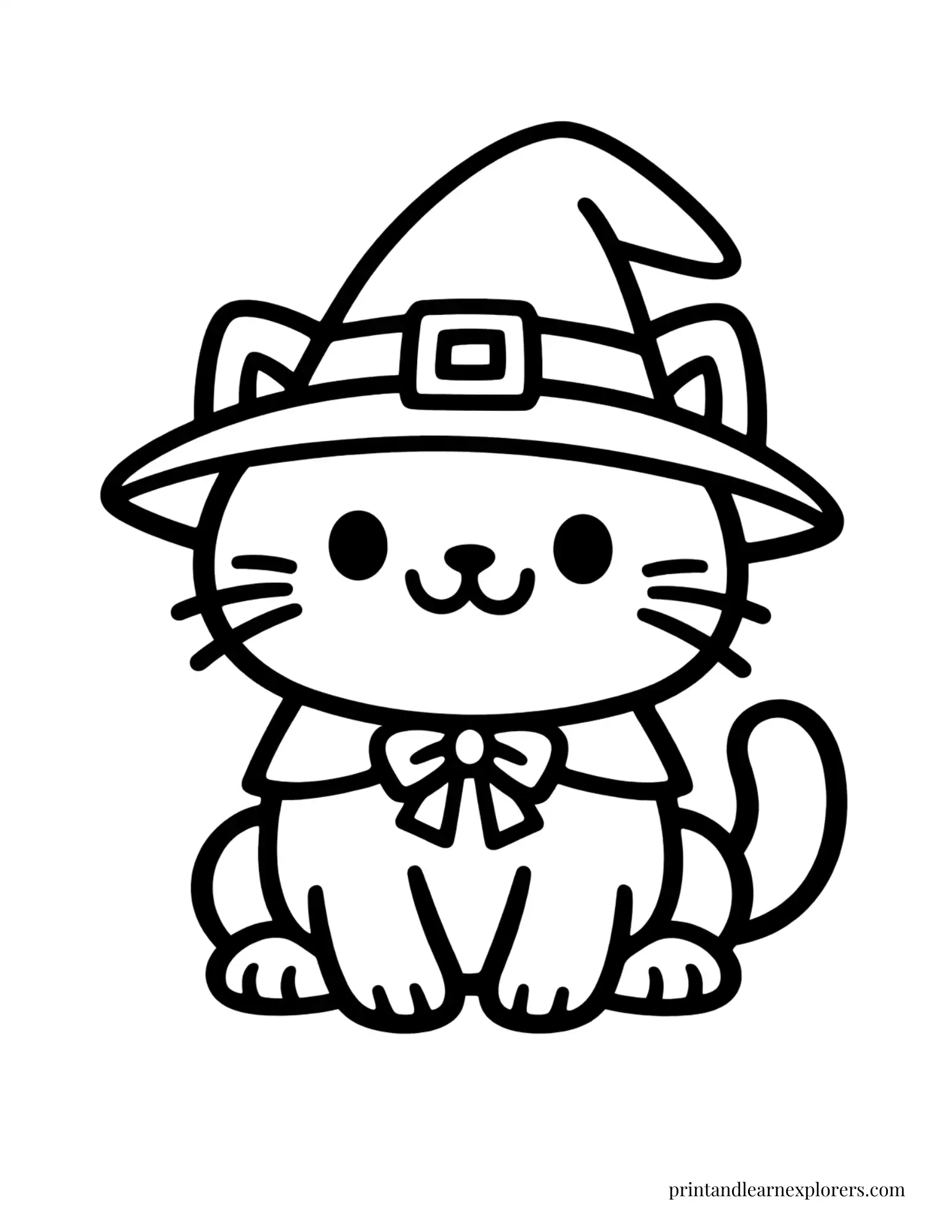 simple cat witch hat preschool coloring page