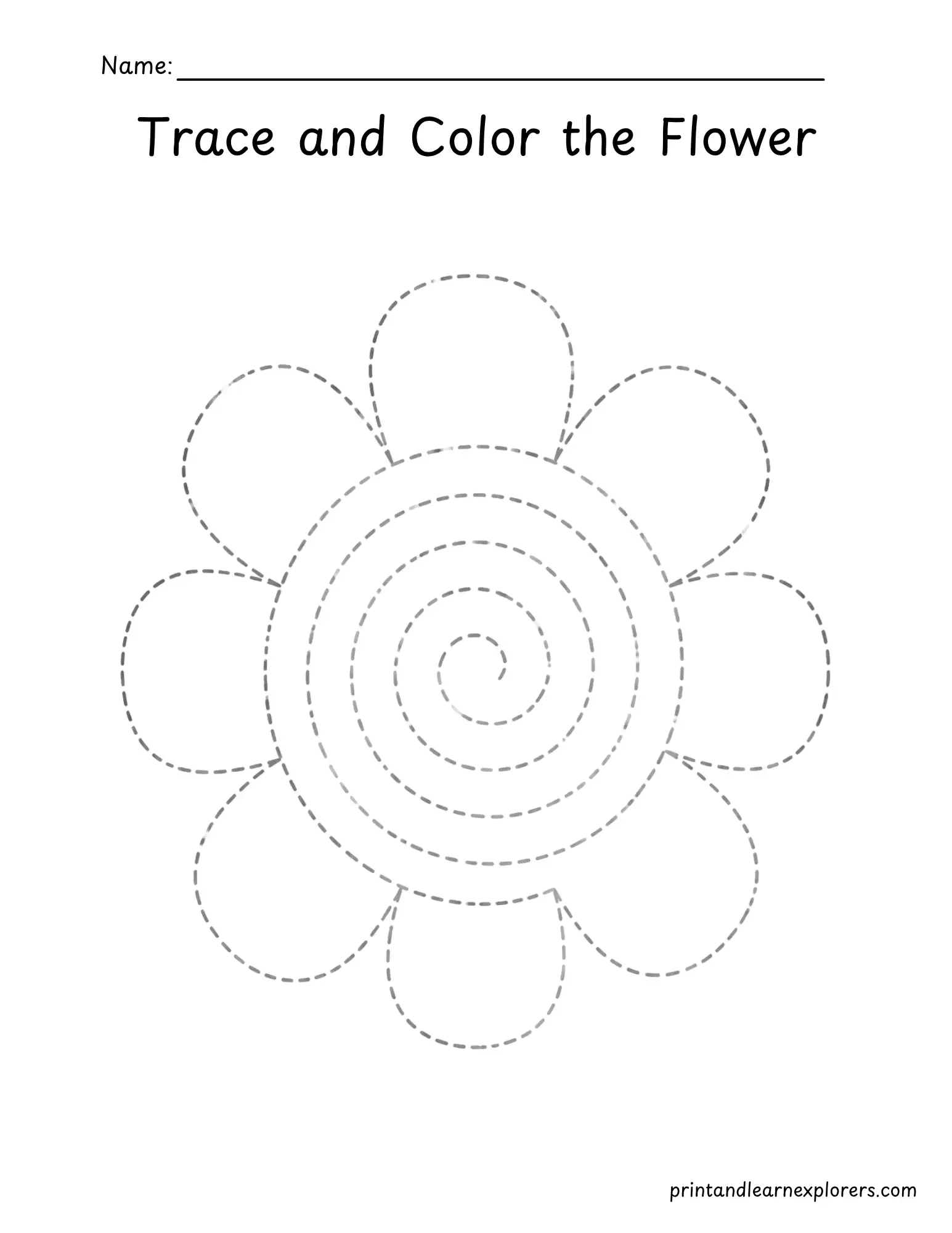 spiral flower tracing worksheet