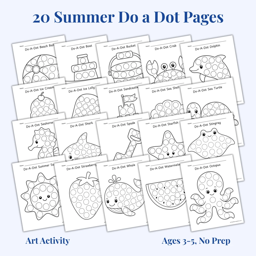 20 Summer Do a dot coloring pages
