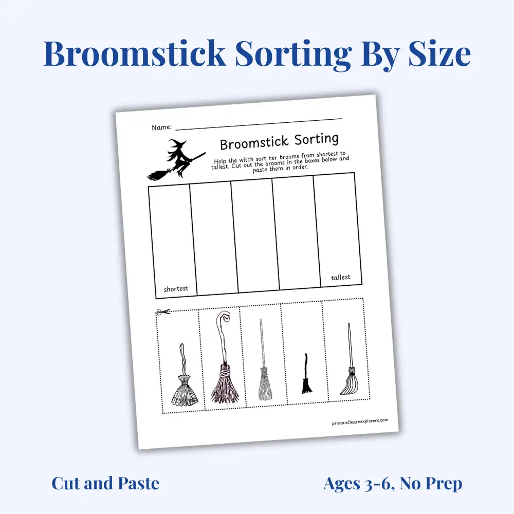 Broomstick sorting by size worksheet