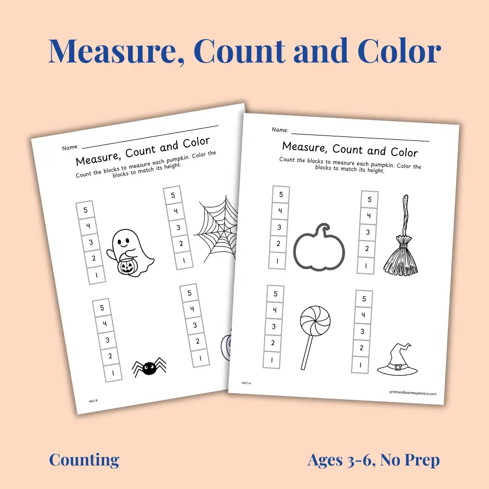 Halloween measure count and color worksheet