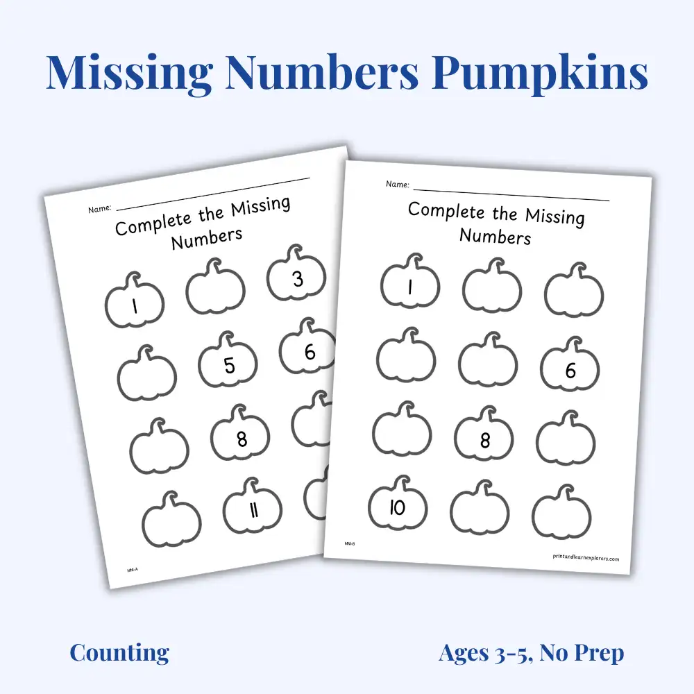 Missing numbers pumpkins worksheet
