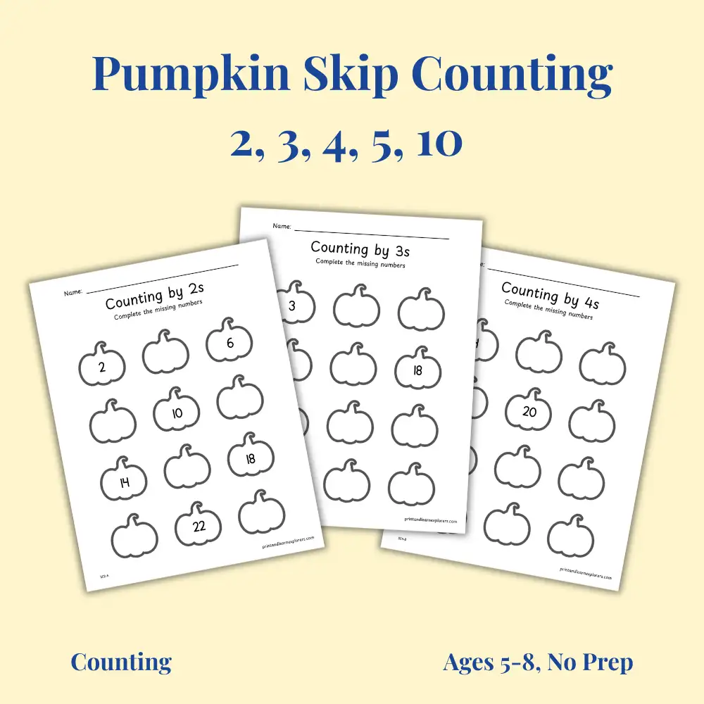 Pumpkin skip counting worksheets