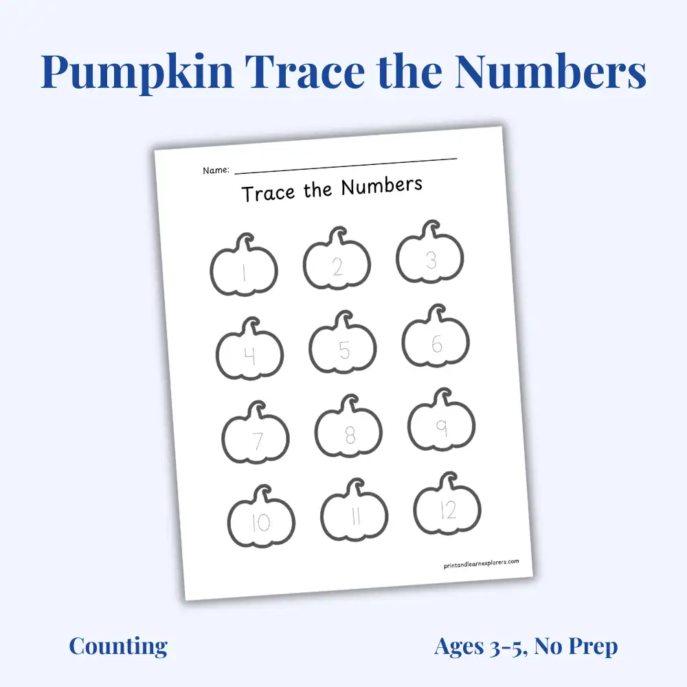 Pumpkin trace the numbers worksheet