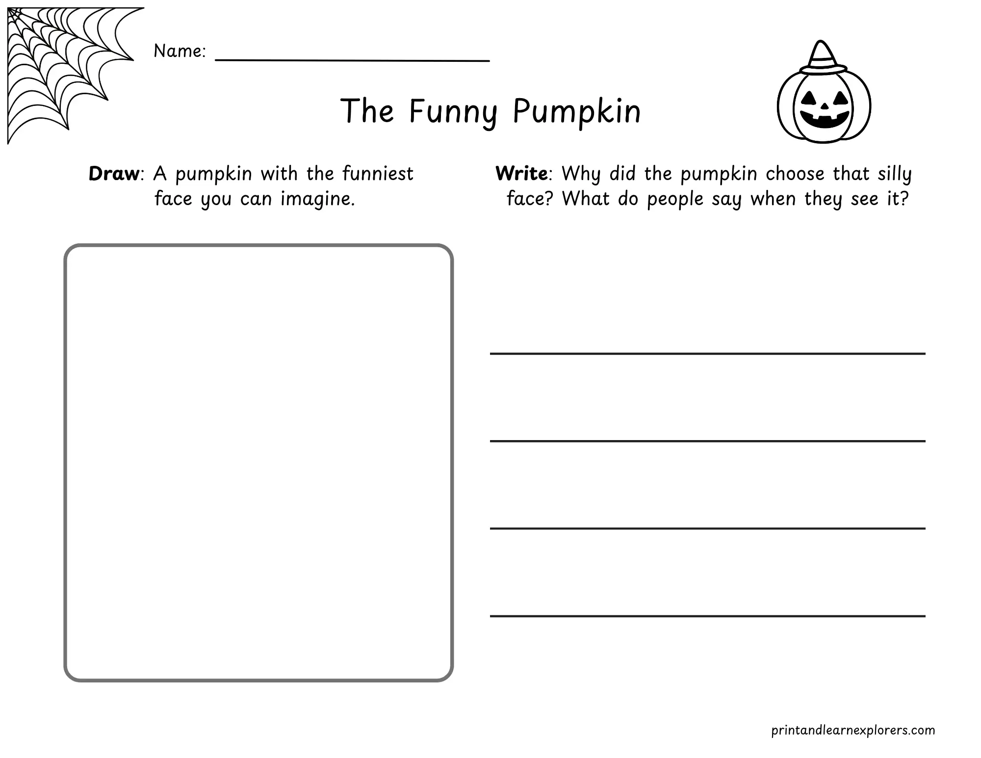 draw and write funny pumpkin ghost worksheet