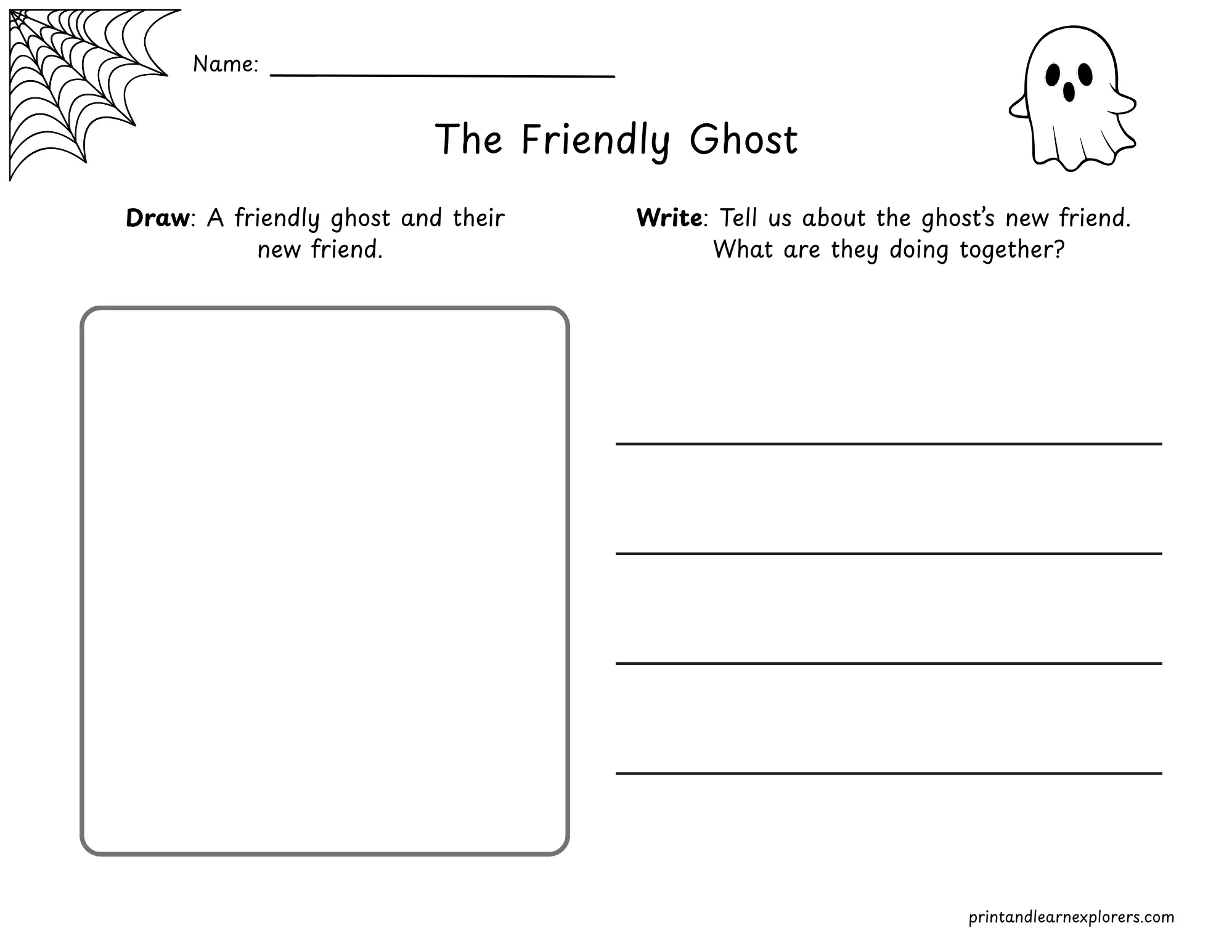 draw and write halloween friendly ghost worksheet