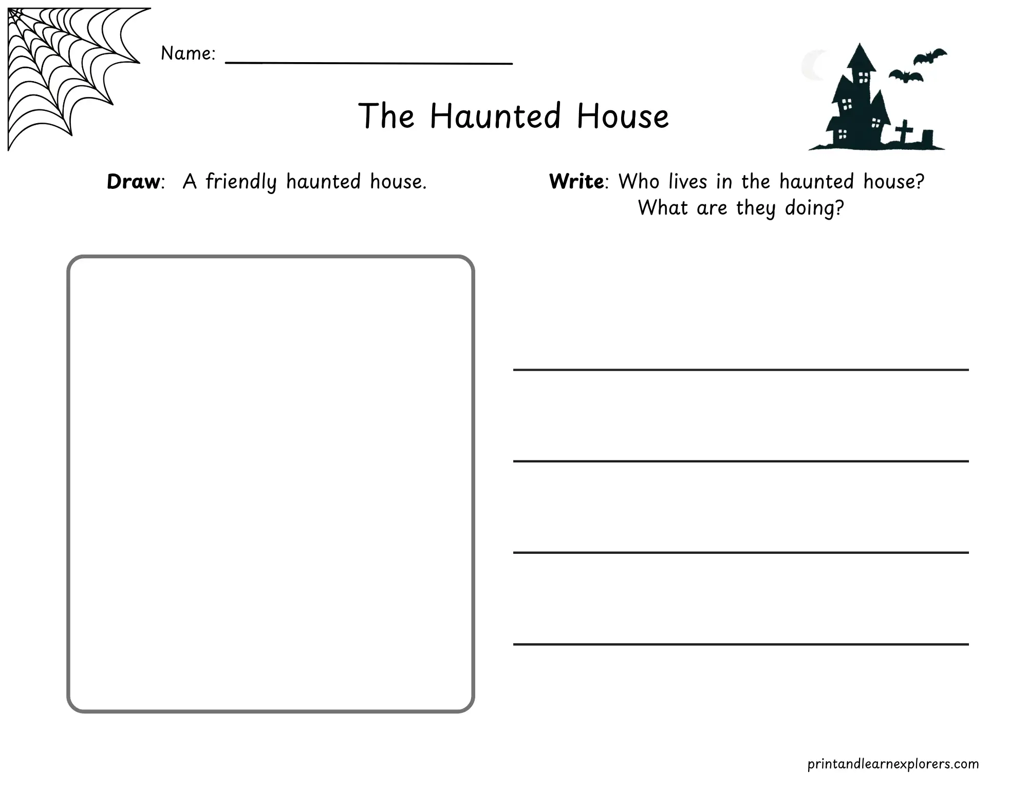 draw and write halloween haunted house worksheet