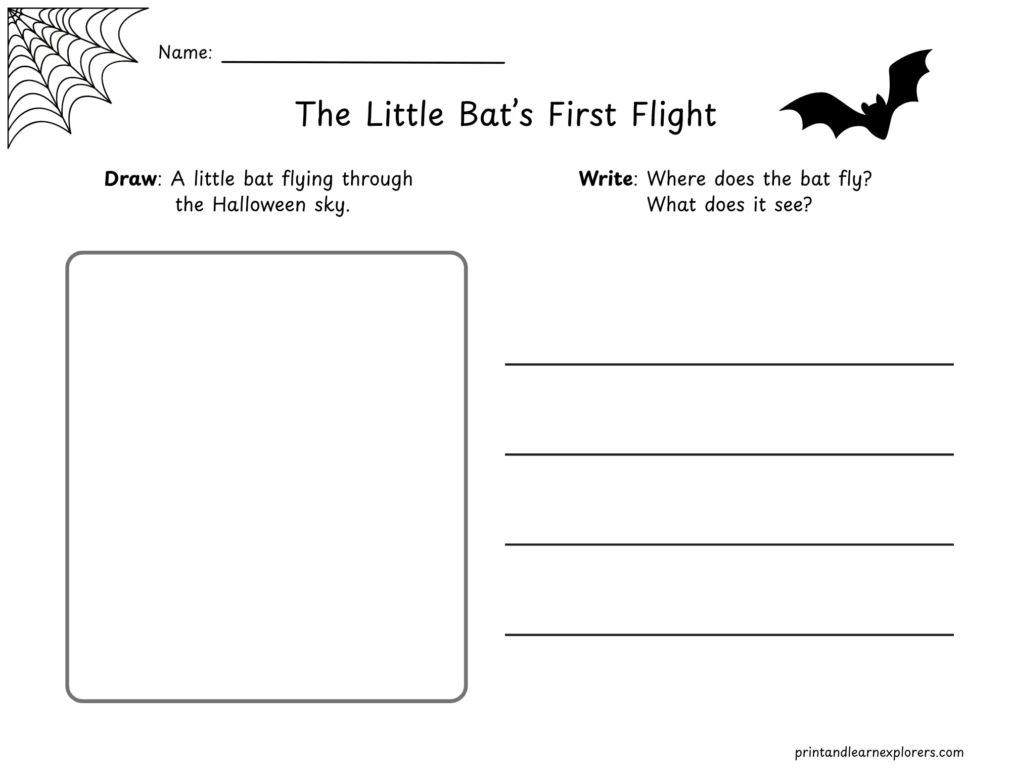 draw and write halloween little bat worksheet