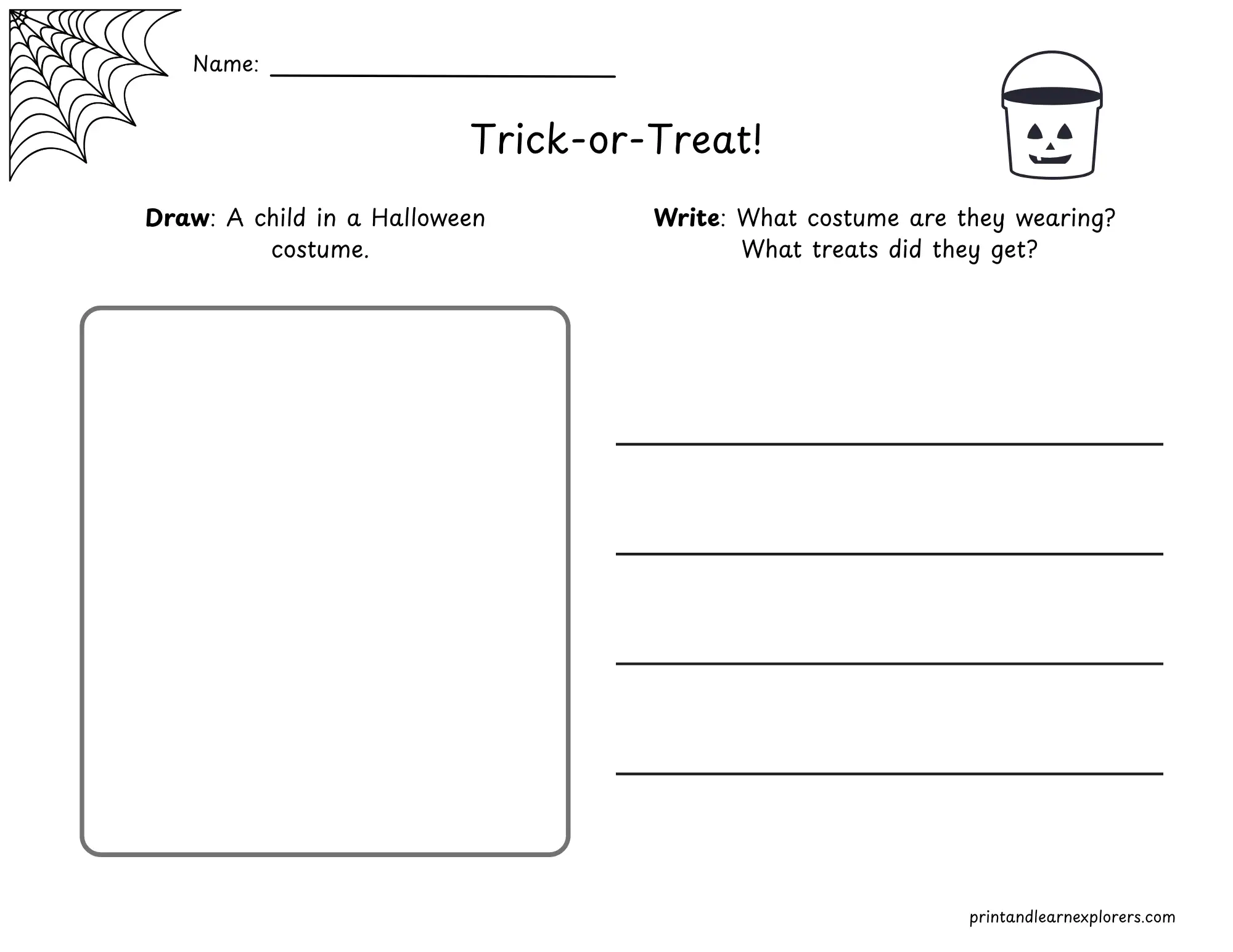 draw and write halloween trick or treat worksheet