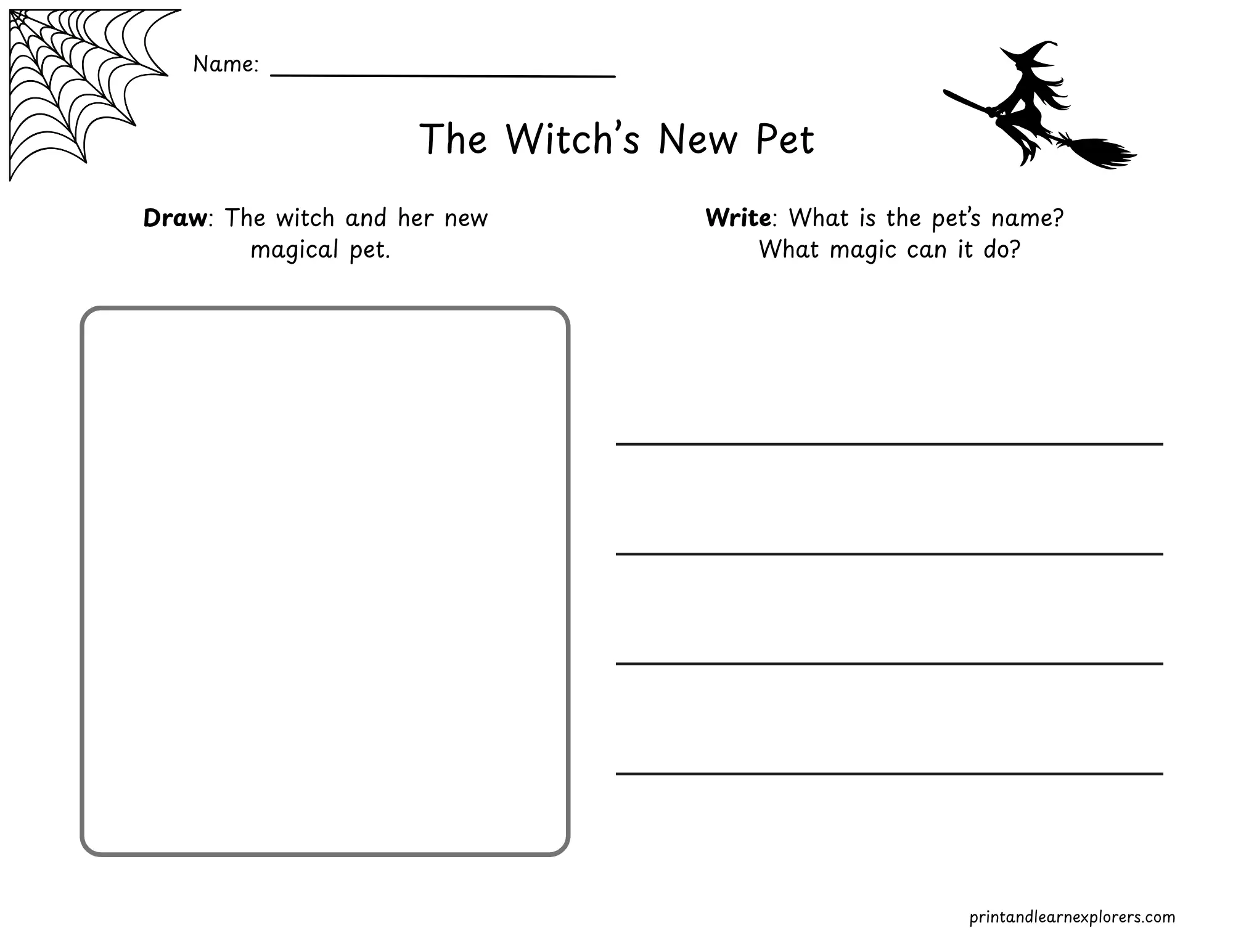draw and write halloween witchs pet worksheet
