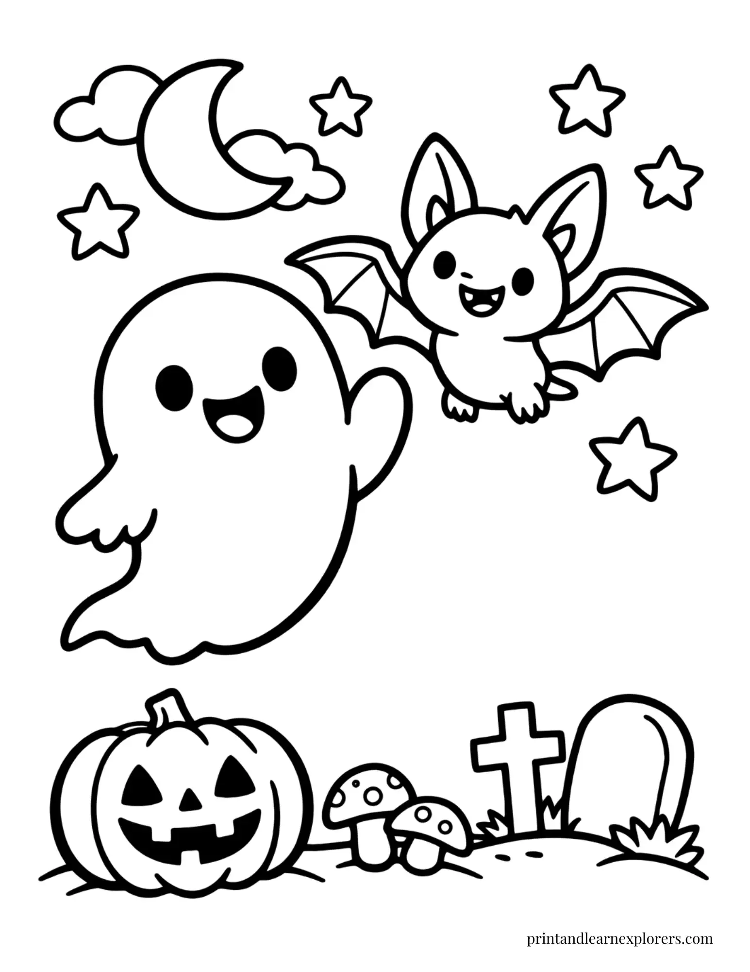 ghost and bat coloring page
