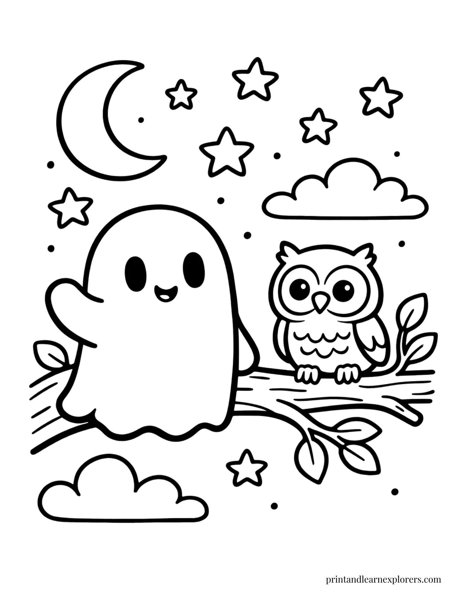ghost and owl coloring page