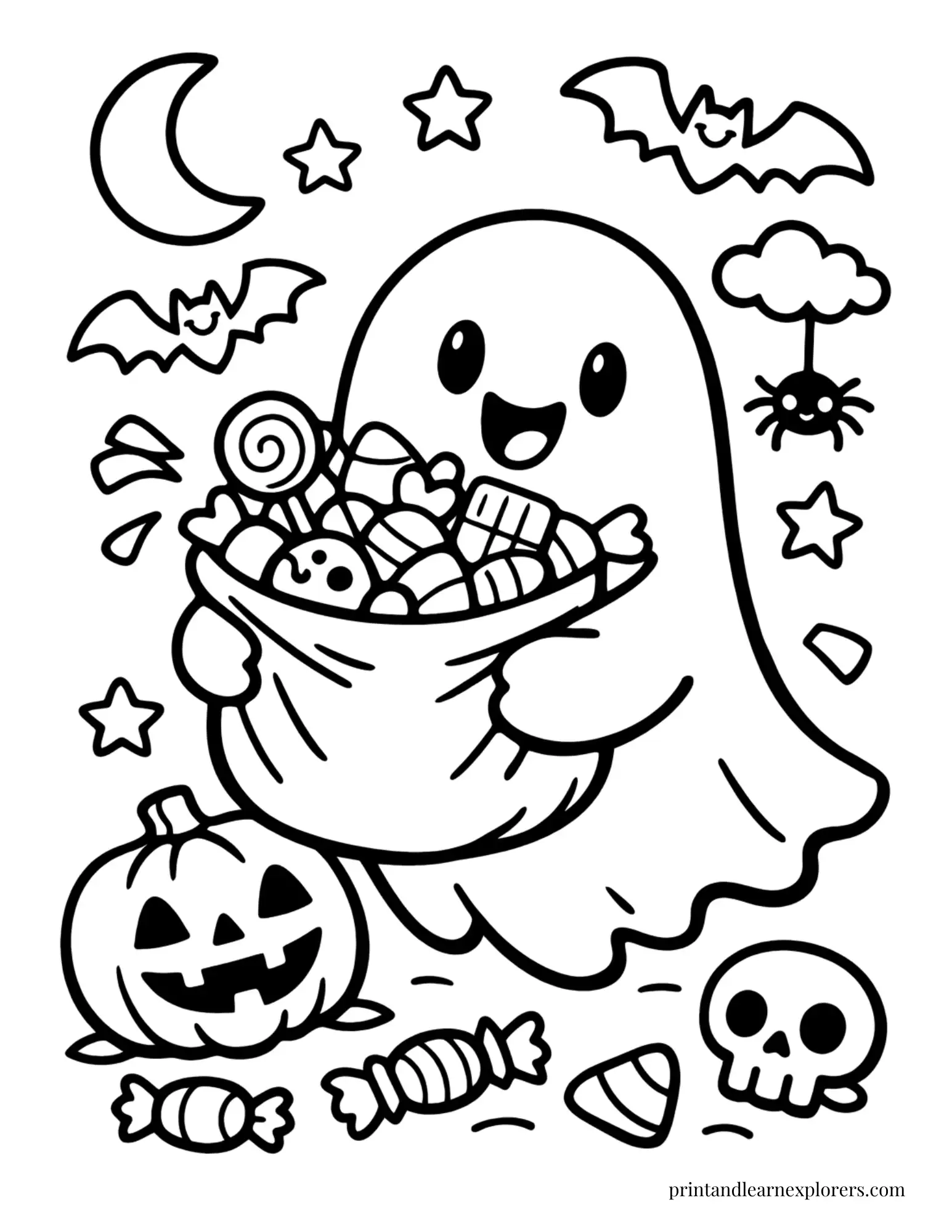 ghost carrying candy bag coloring page