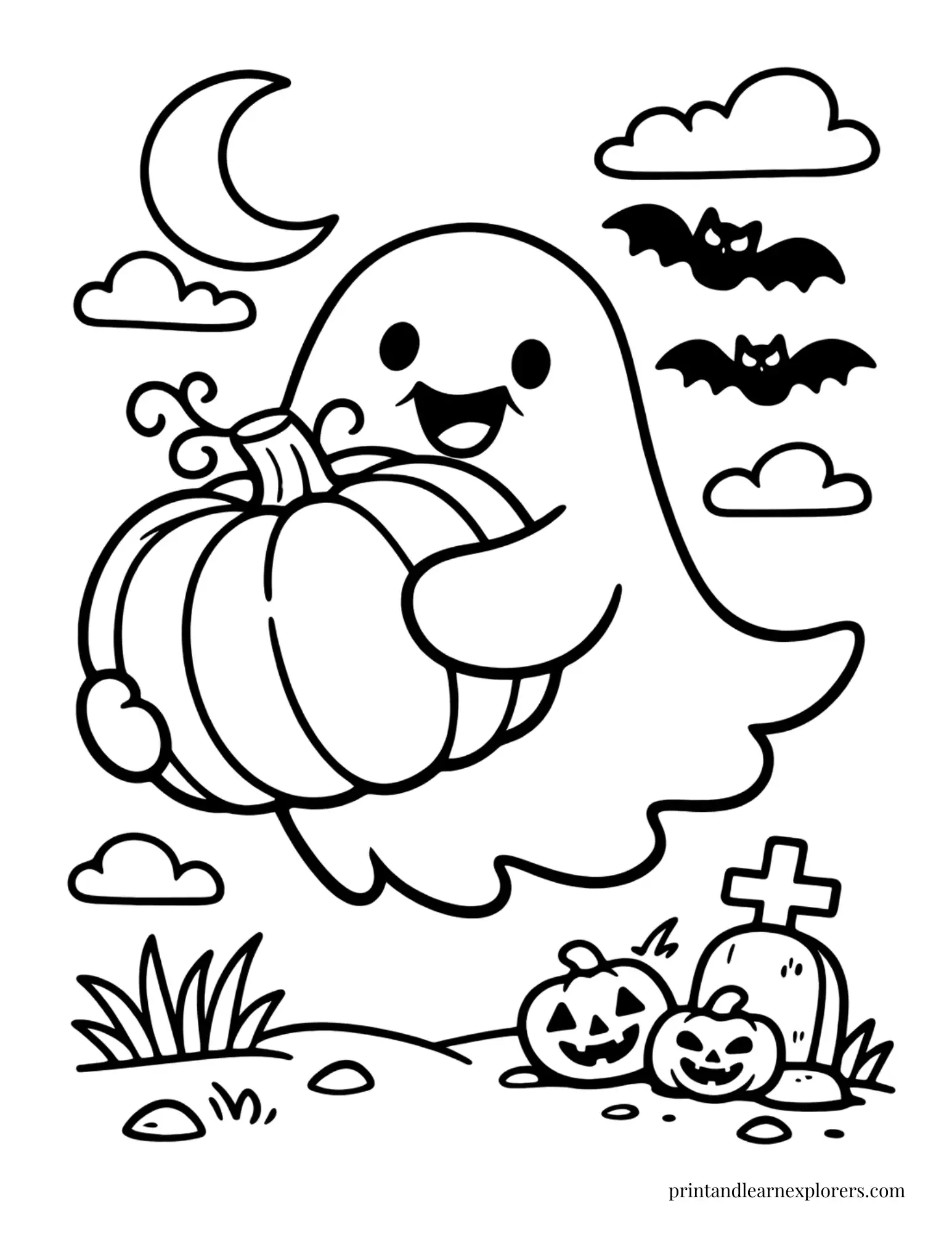 ghost carrying pumpkin coloring page