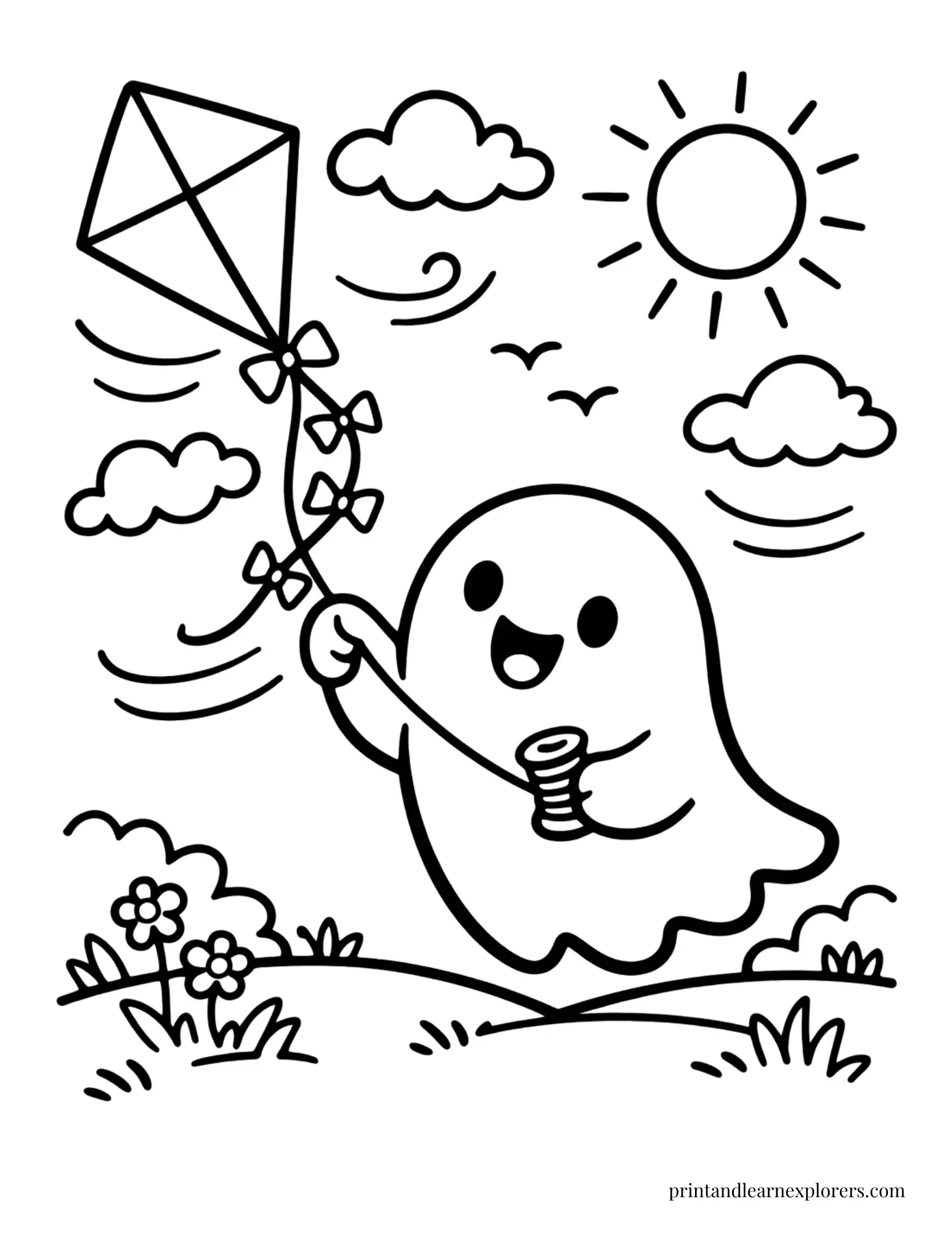 ghost flying kite coloring page