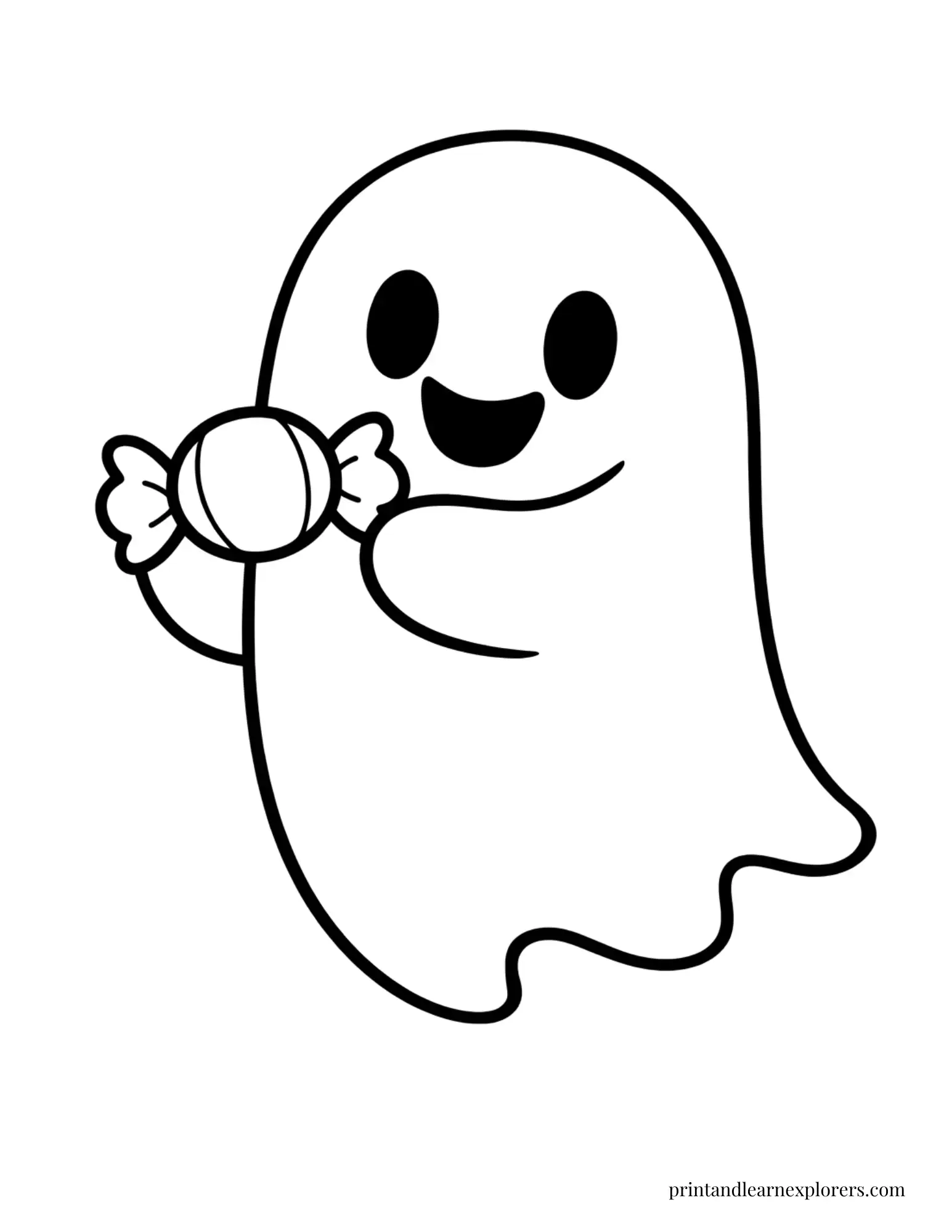ghost holding candy preschool coloring page