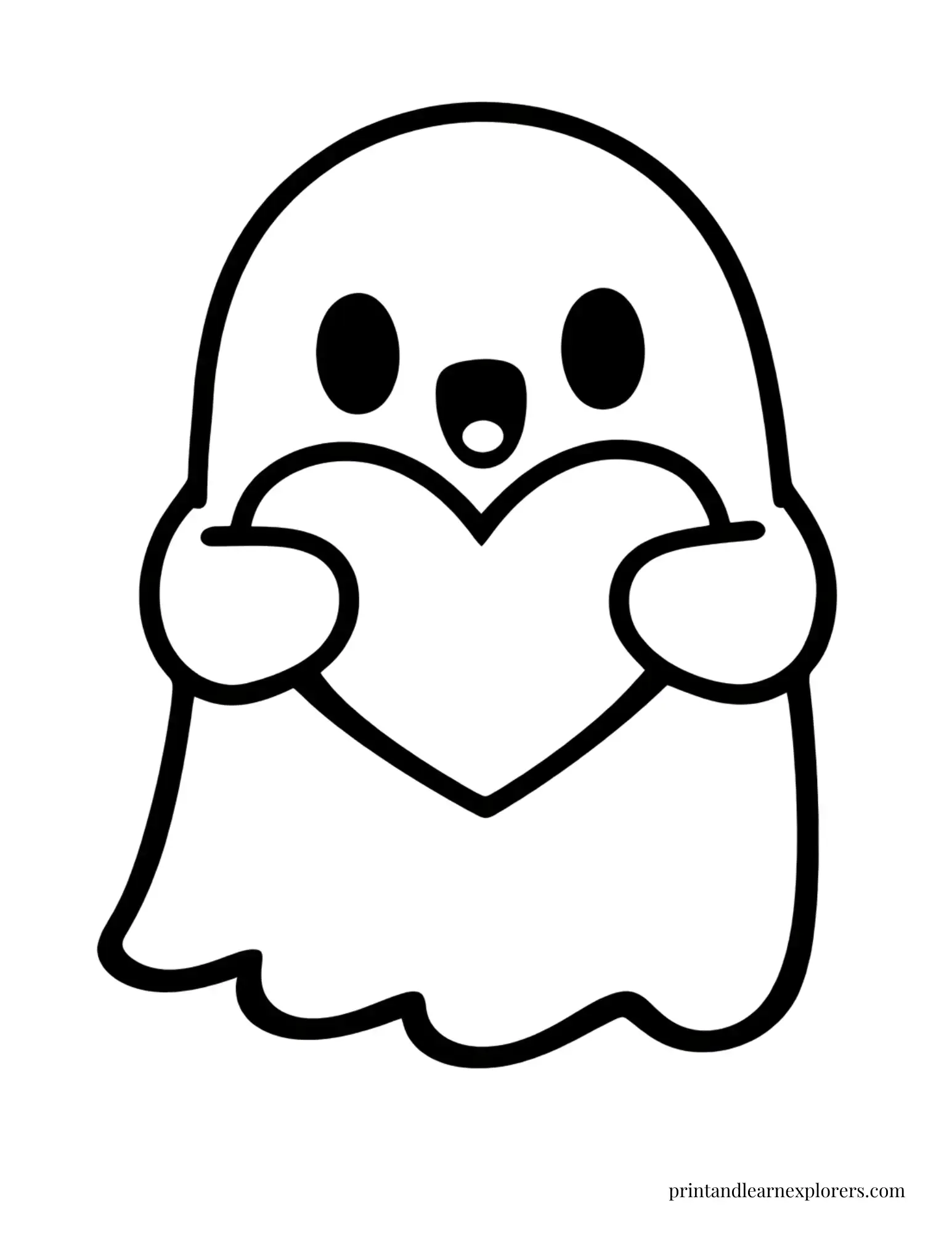 ghost holding heart preschool coloring page