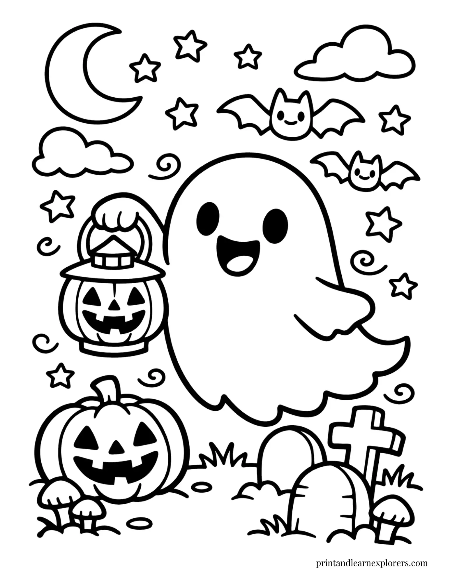 ghost holding jack o lantern coloring page