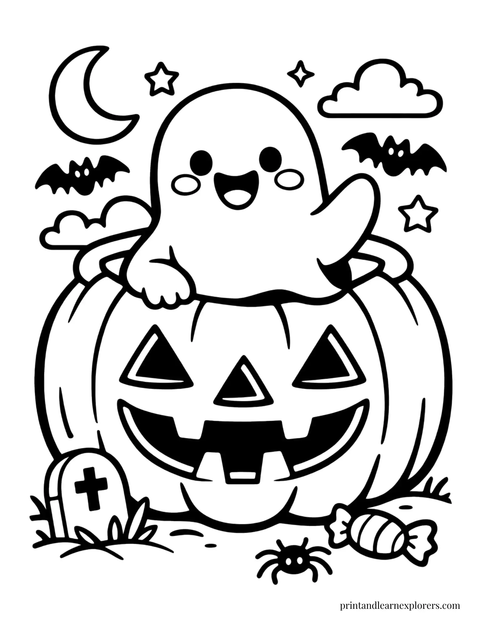 ghost inside carved pumpkin coloring page