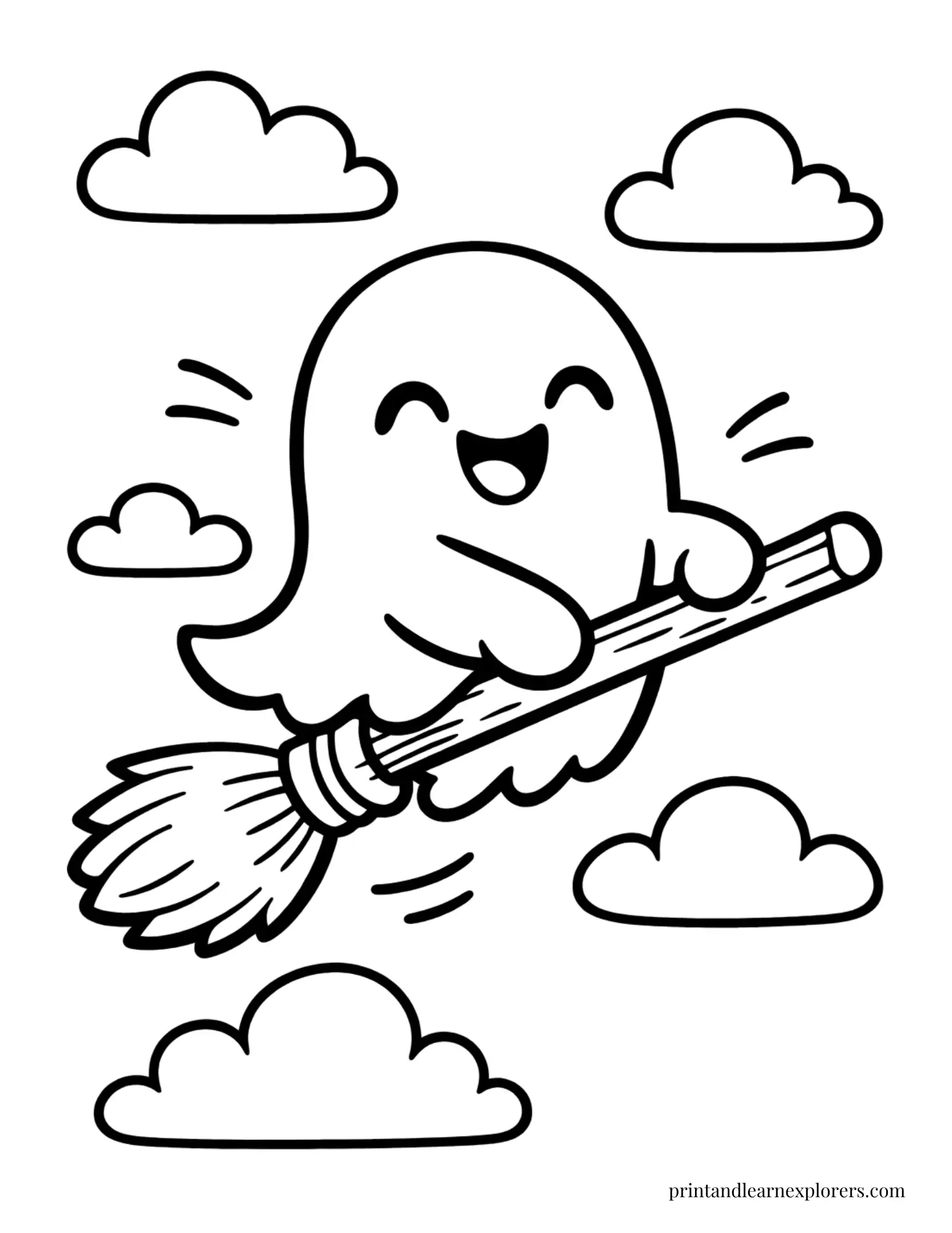 ghost riding broomstick coloring page