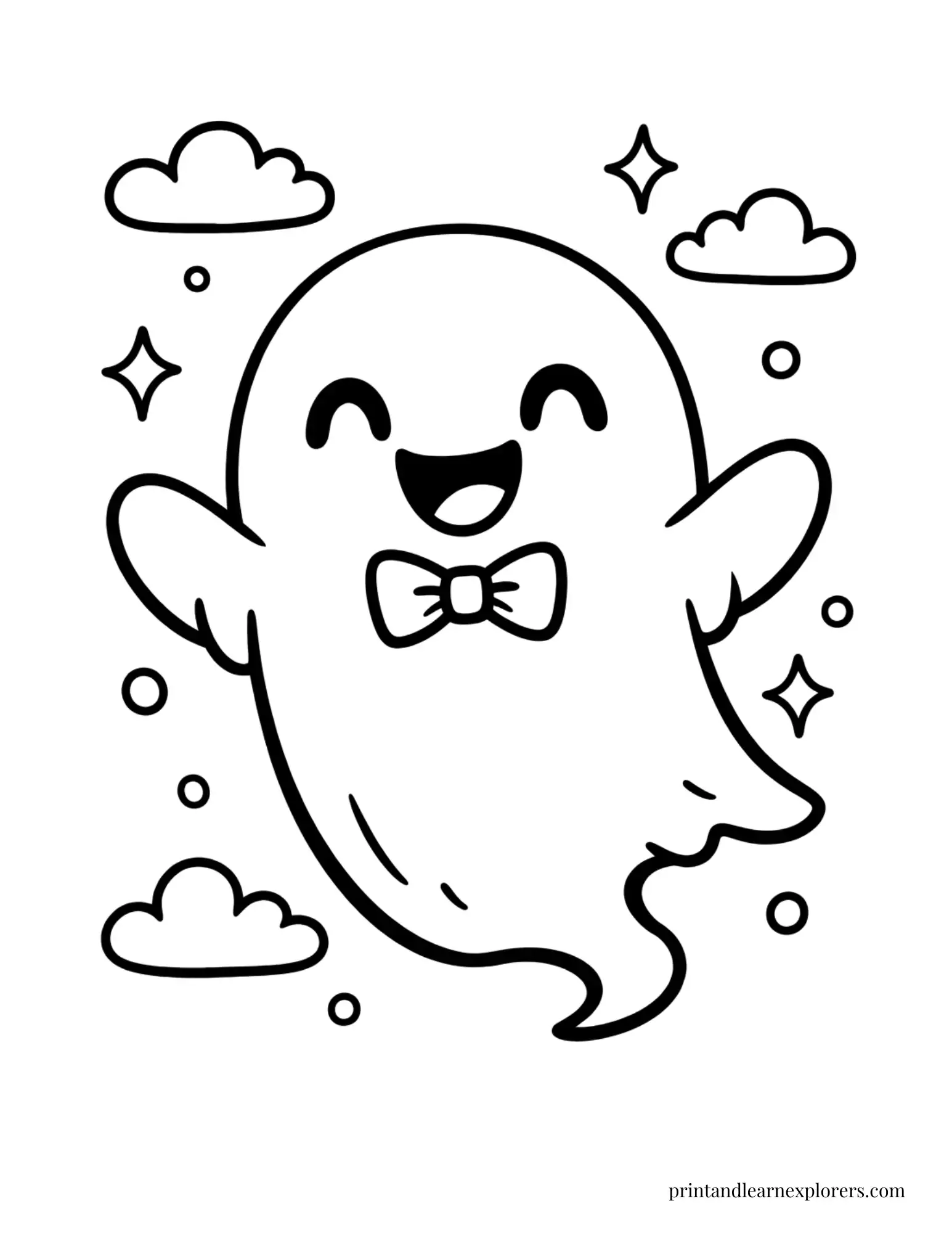 ghost wearing bow tie preschool coloring page