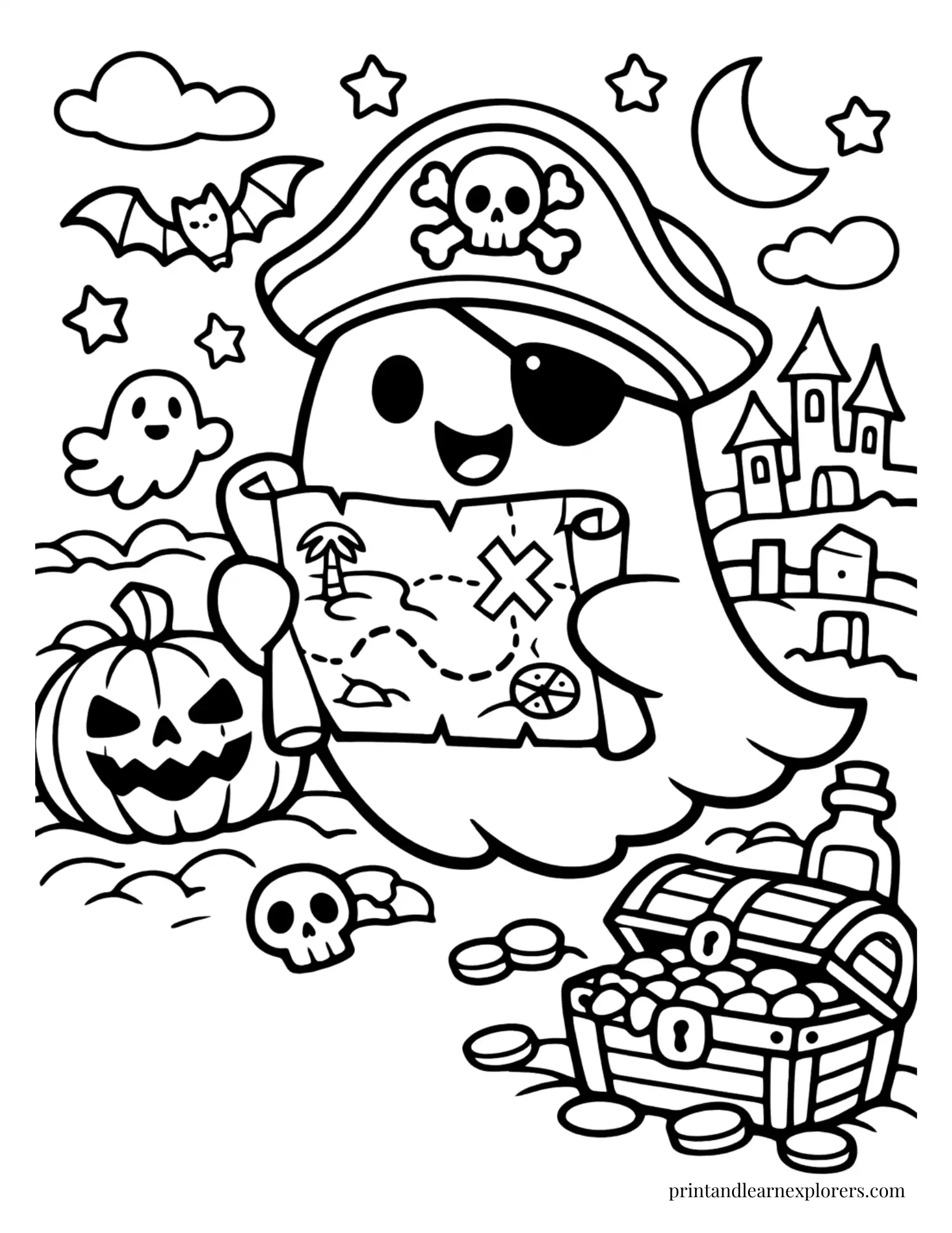 pirate ghost with treasure map coloring page