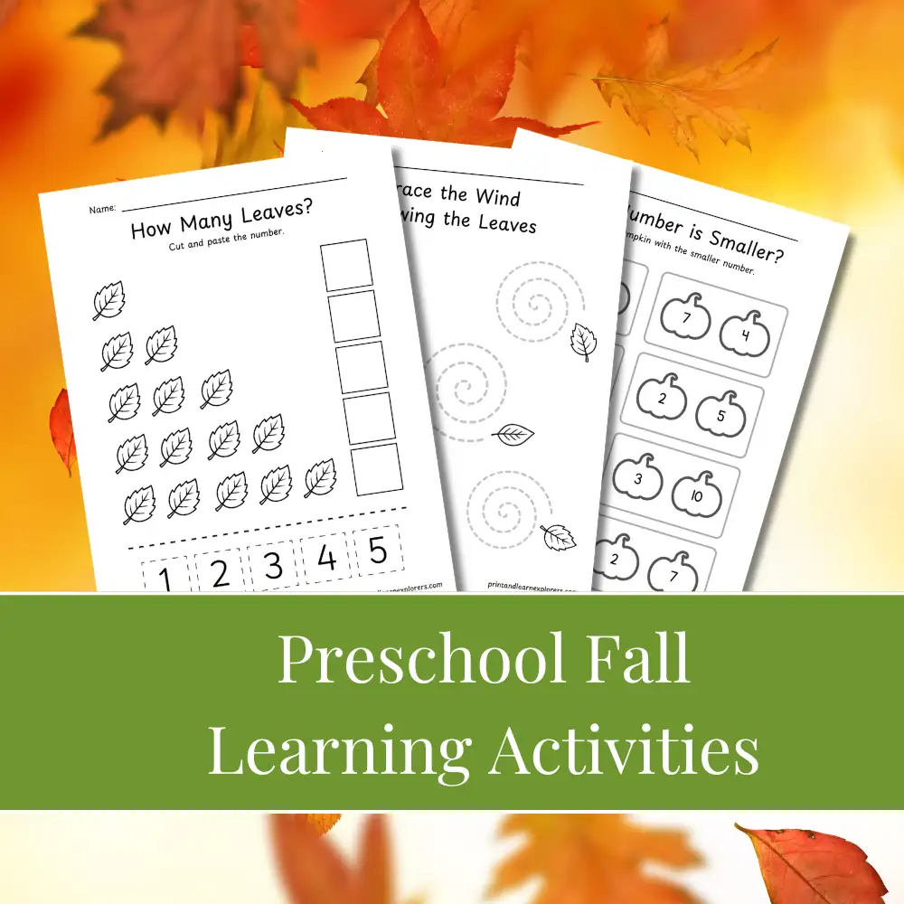 preschool fall learning activities menu
