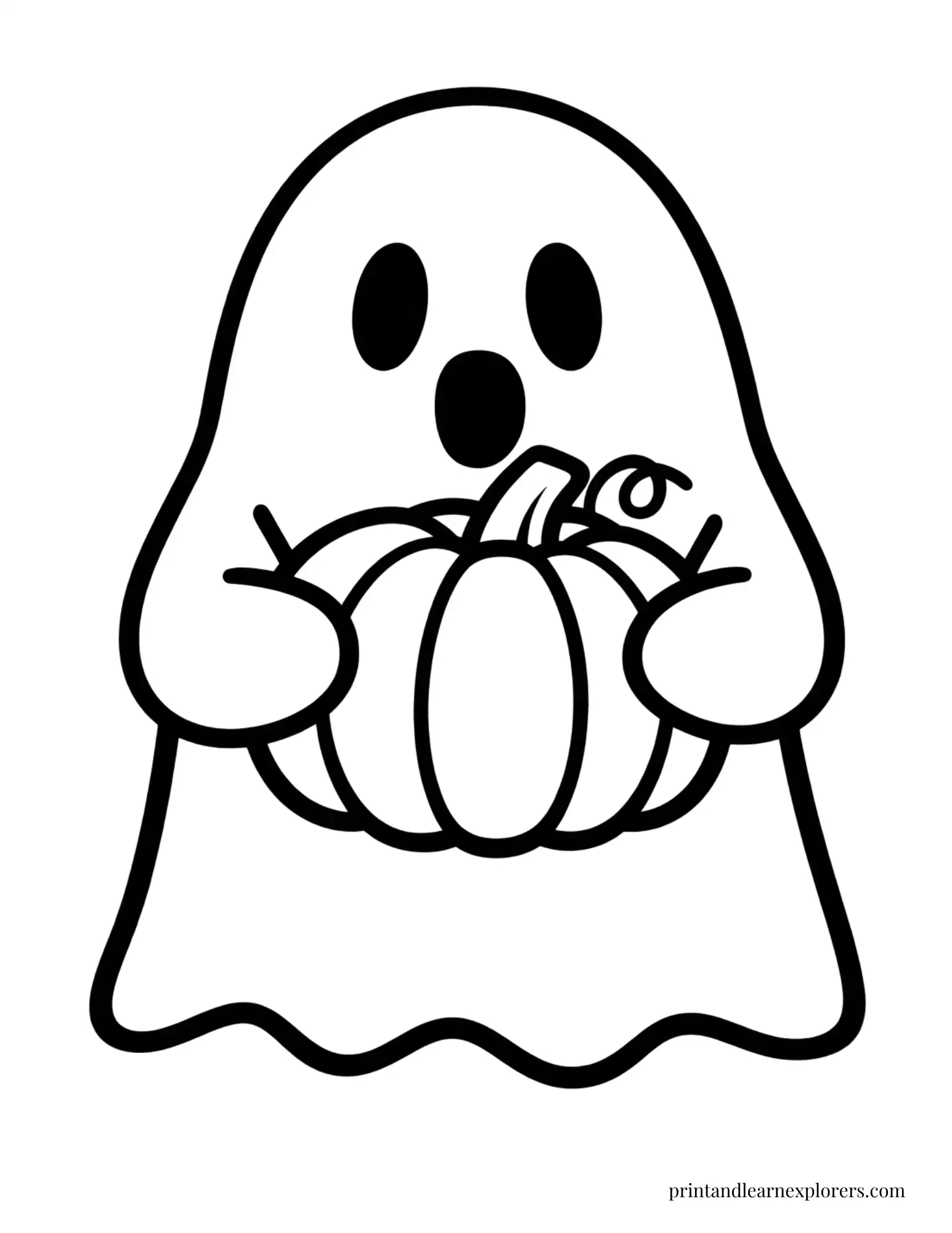 simple ghost with pumpkin preschool coloring page