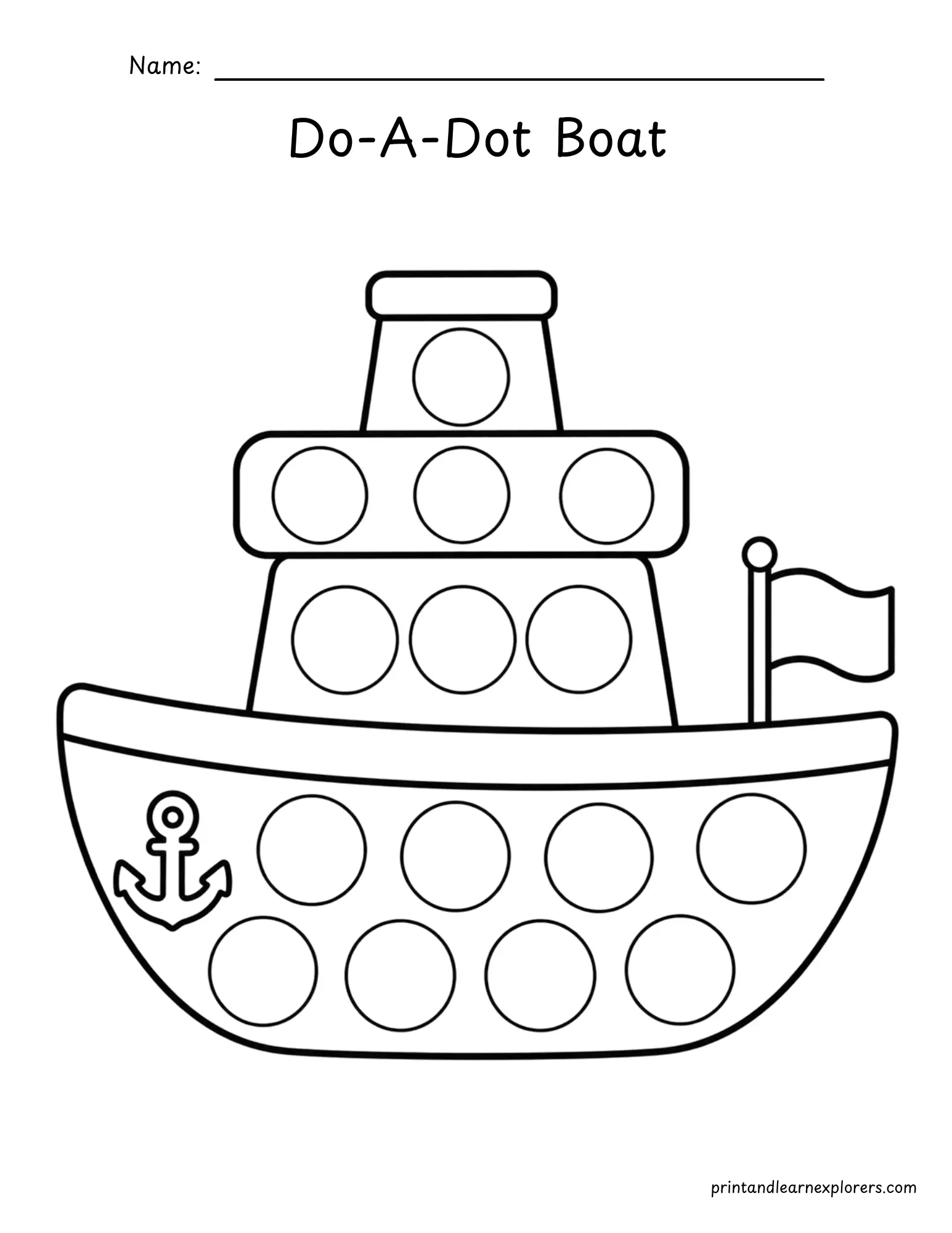 summer do a dot boat coloring page
