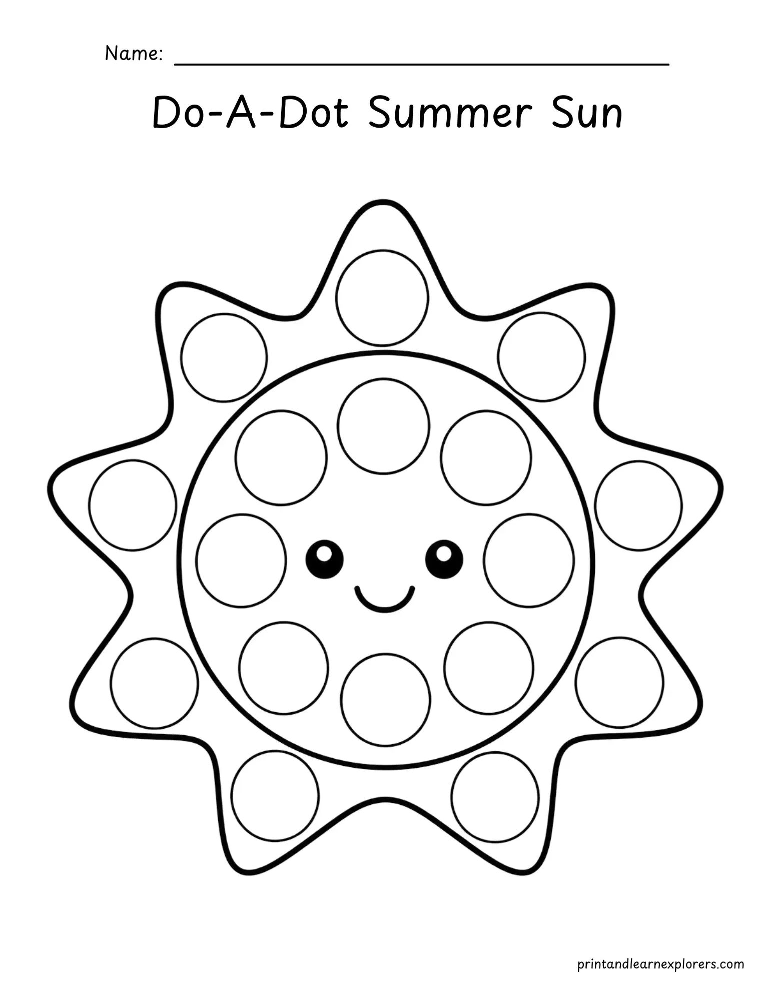 do a dot summer sun coloring page