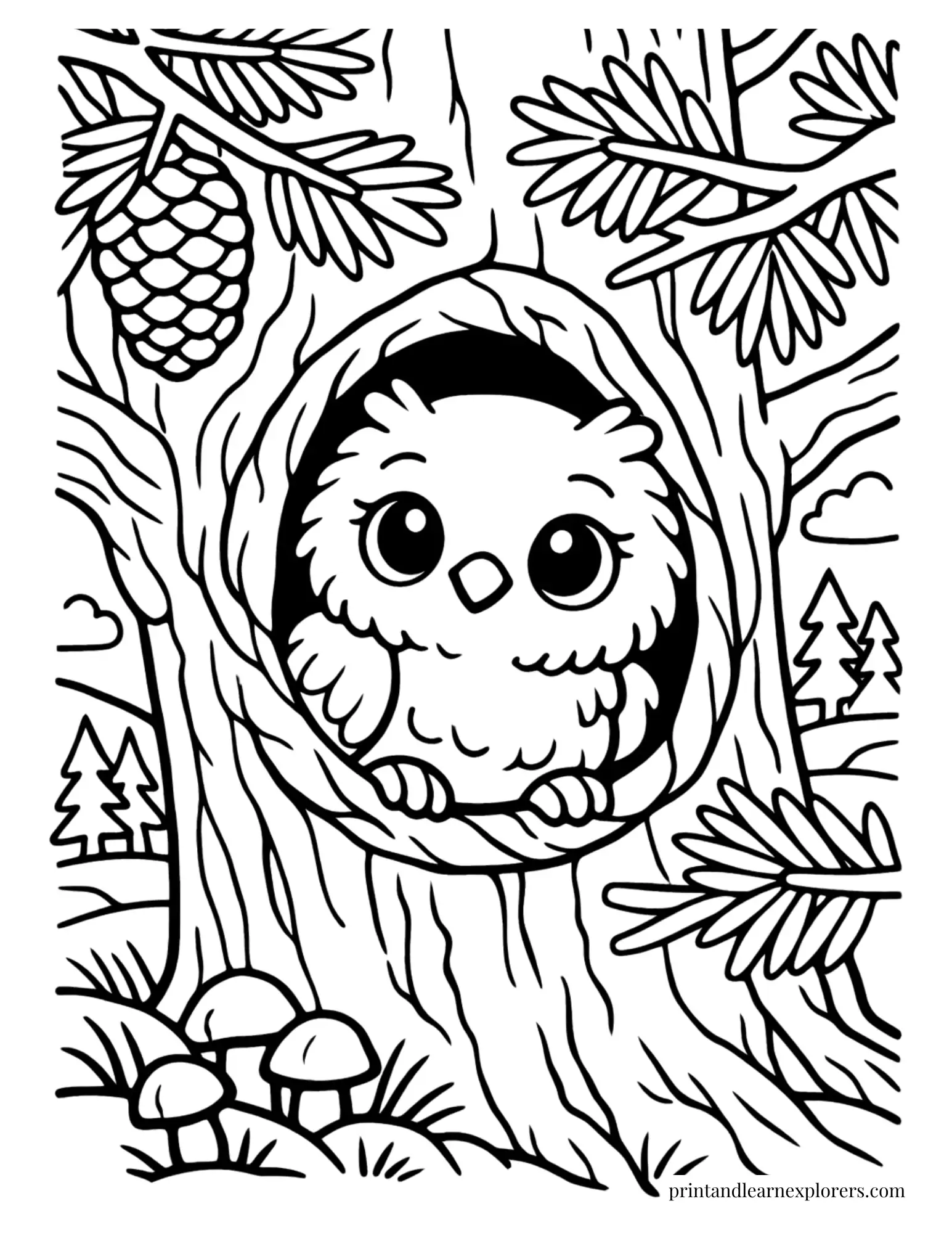 cute owl tree hollow coloring page