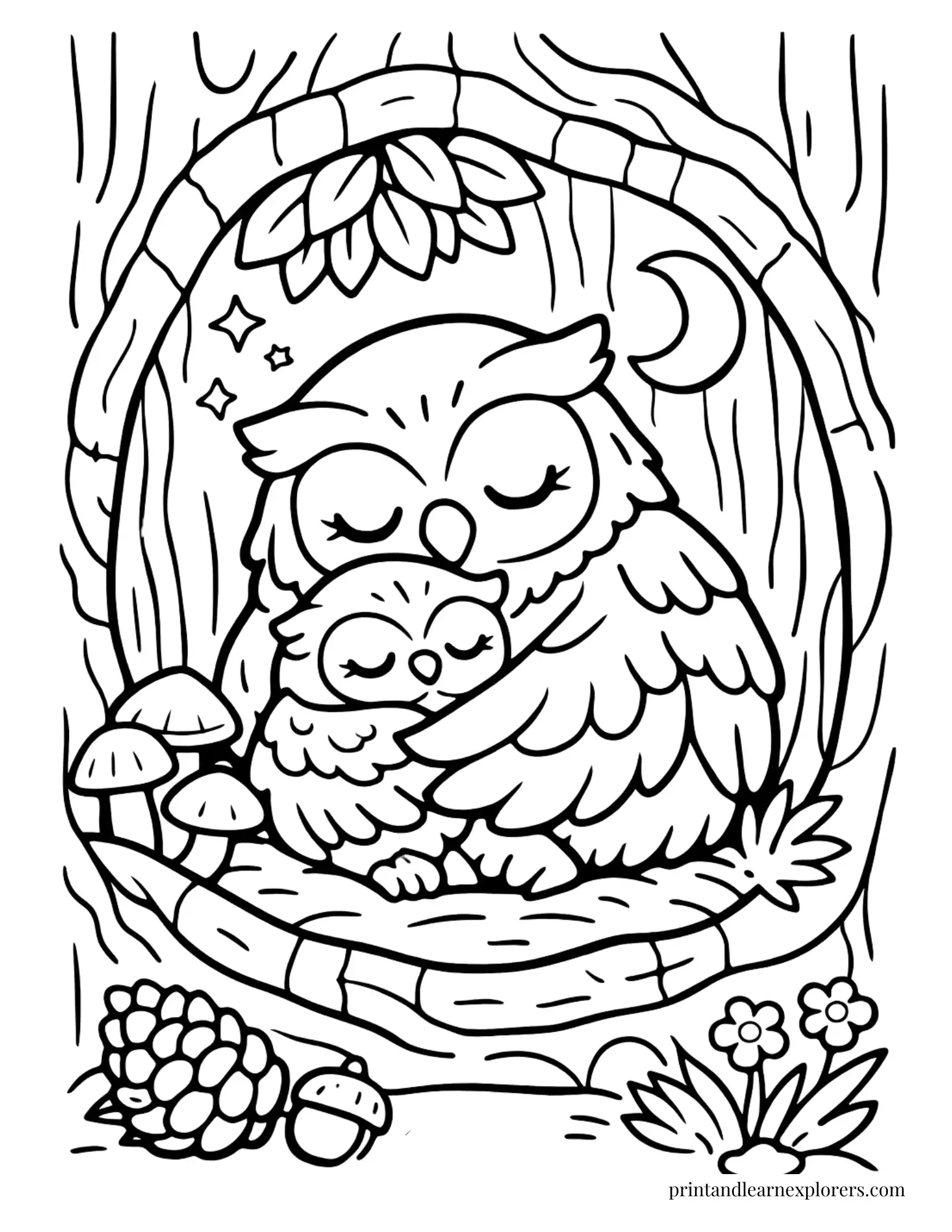 mother owl baby coloring page