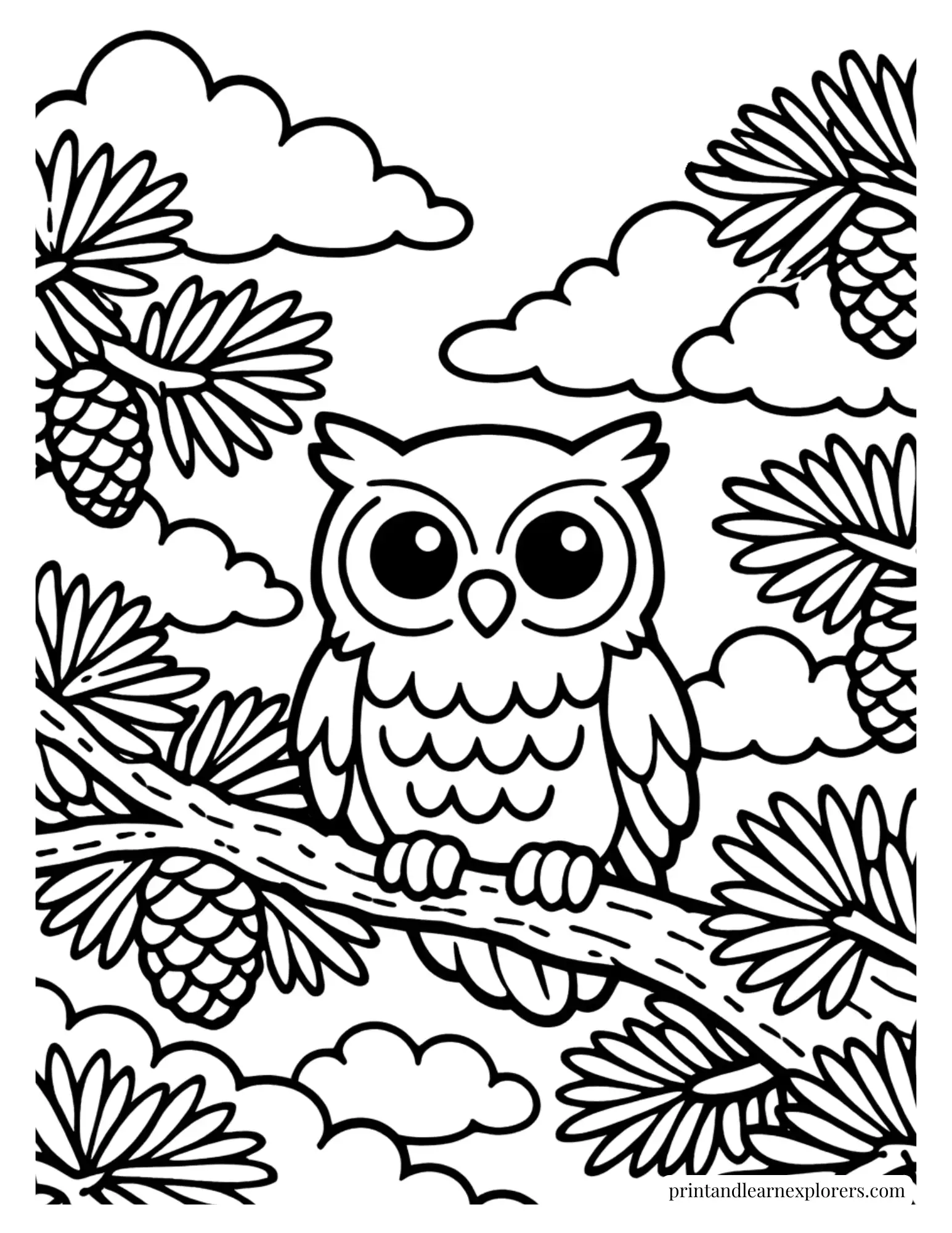 owl forest canopy coloring page