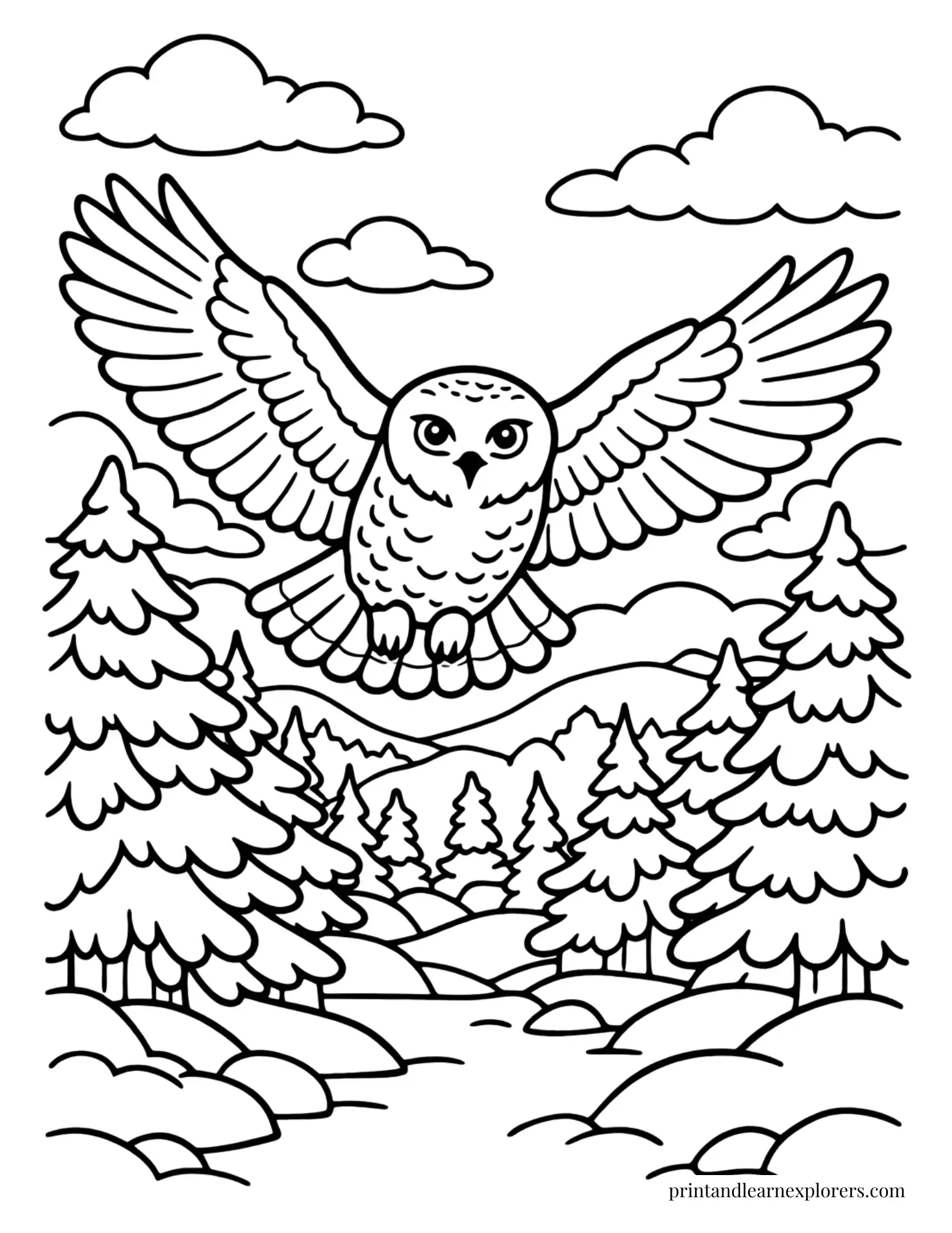 snowy owl in flight coloring page