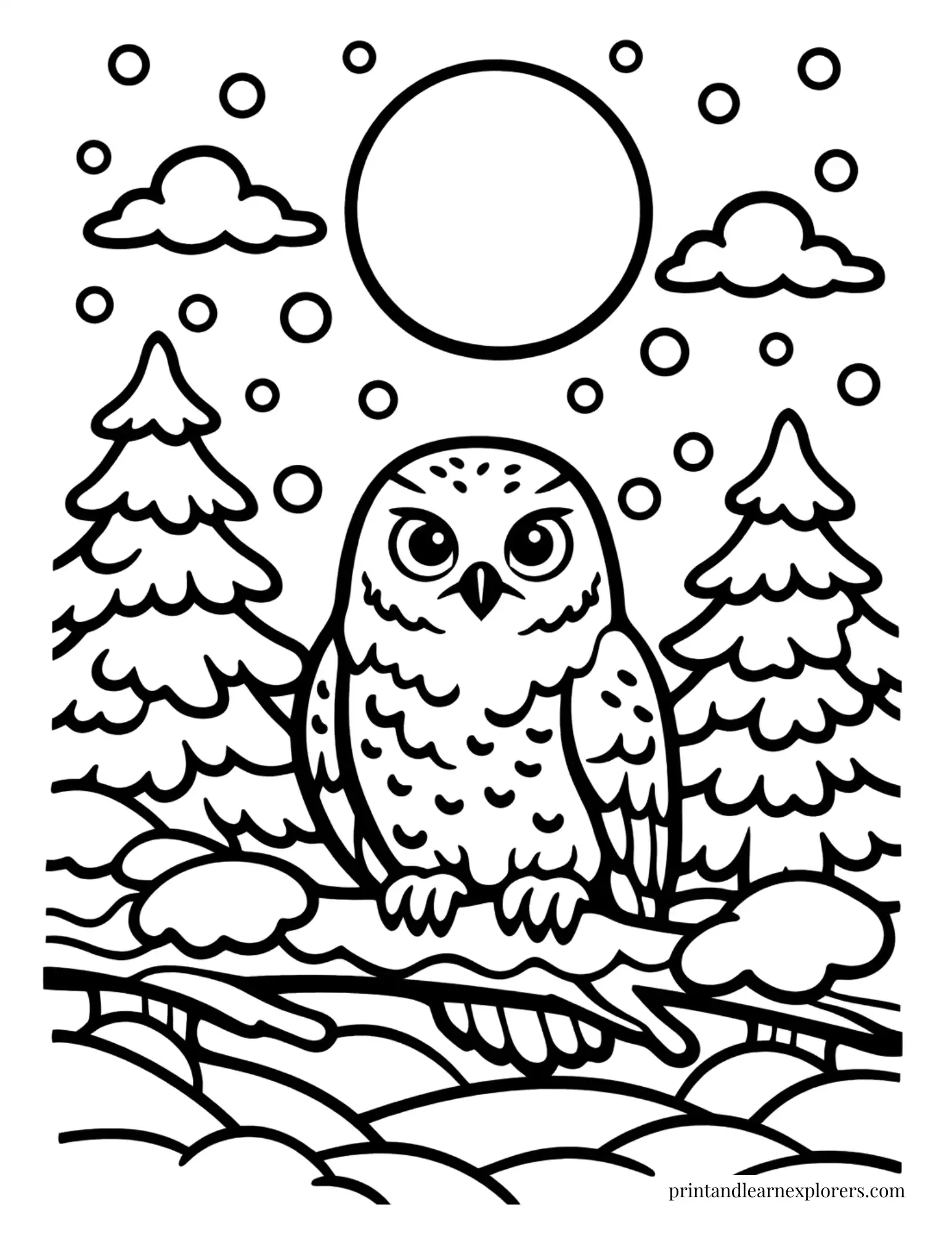 snowy owl in the snow coloring page