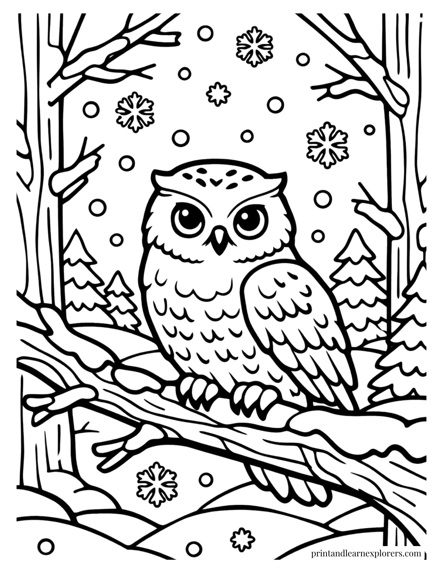 snowy owl in the tree coloring page